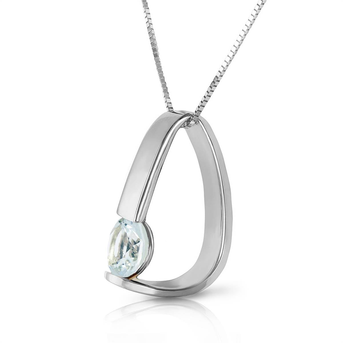 14K Solid White Gold Modern Necklace w/ Natural Aquamarine