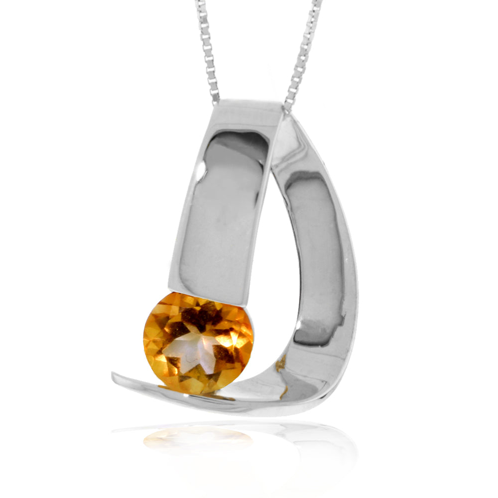 14K Solid White Gold Modern Necklace w/ Natural Citrine