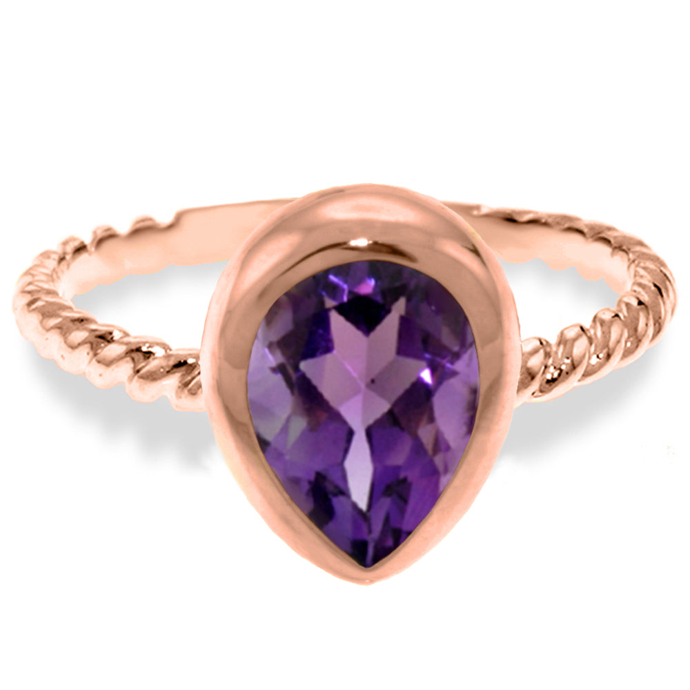 14K Solid Rose Gold Rings w/ Natural Pear Shape Amethyst