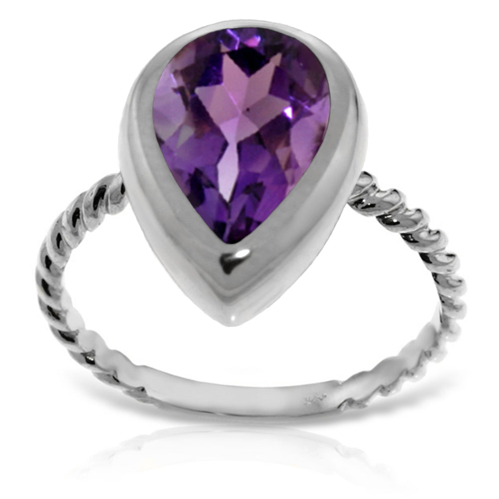 14K Solid White Gold Rings w/ Natural Pear Shape Amethyst