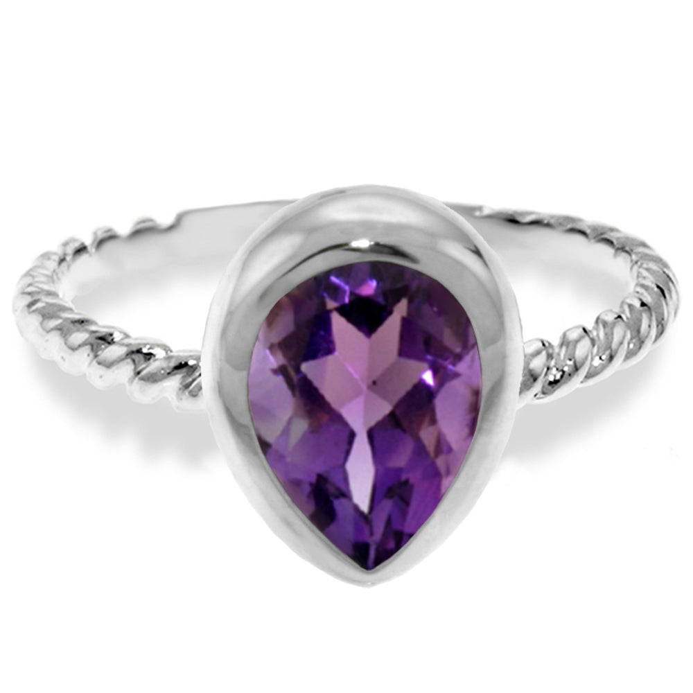 14K Solid White Gold Rings w/ Natural Pear Shape Amethyst