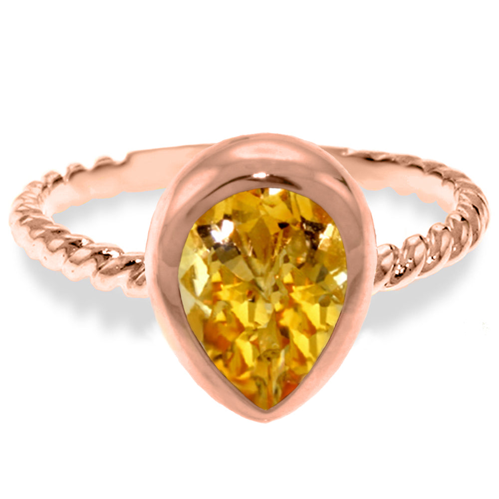 14K Solid Rose Gold Rings w/ Natural Pear Shape Citrine