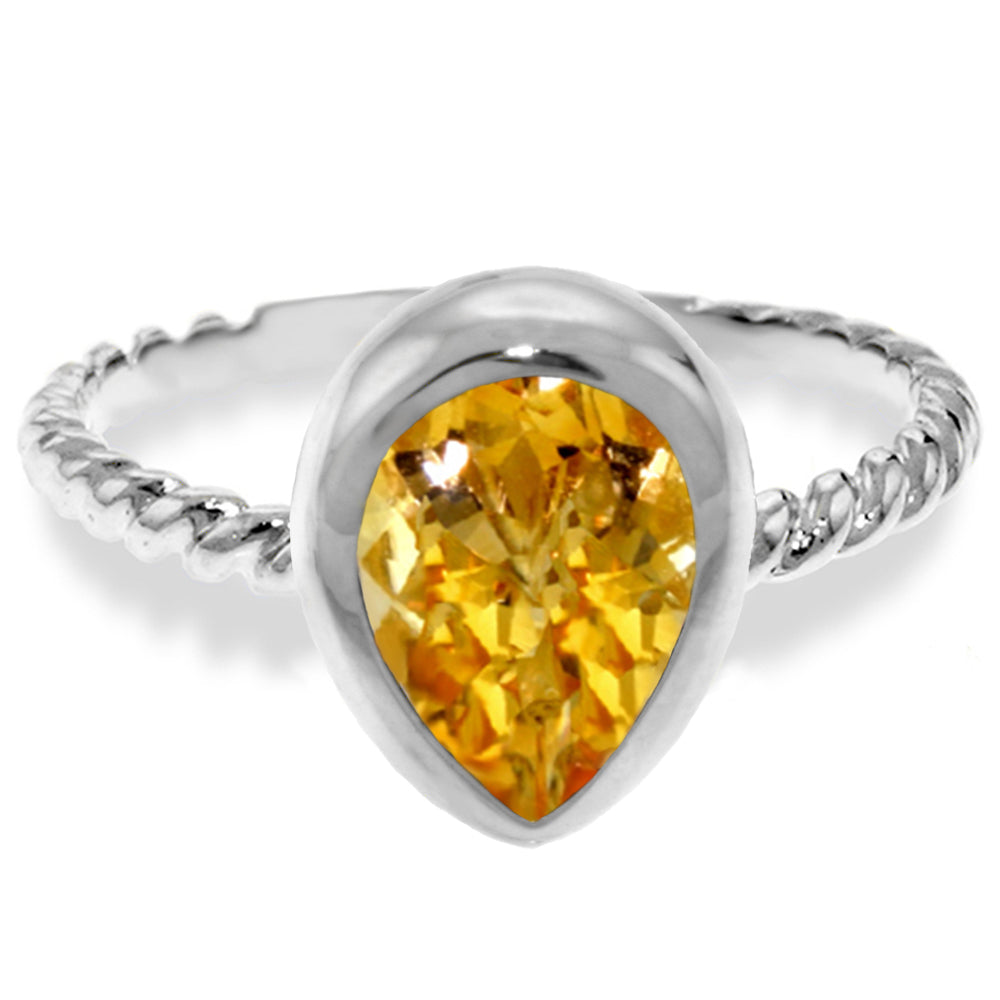 14K Solid White Gold Rings w/ Natural Pear Shape Citrine
