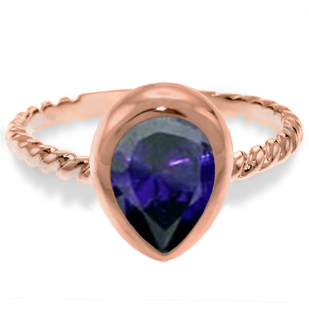 14K Solid Rose Gold Rings w/ Natural Pear Shape Sapphire