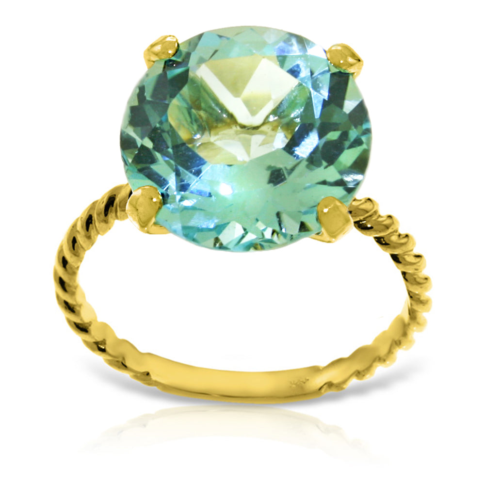 14K Solid Yellow Gold Natural 12.0 mm Round Blue Topaz Ring