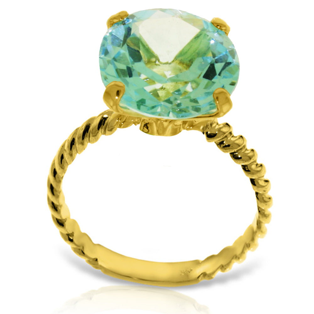 14K Solid Yellow Gold Natural 12.0 mm Round Blue Topaz Ring