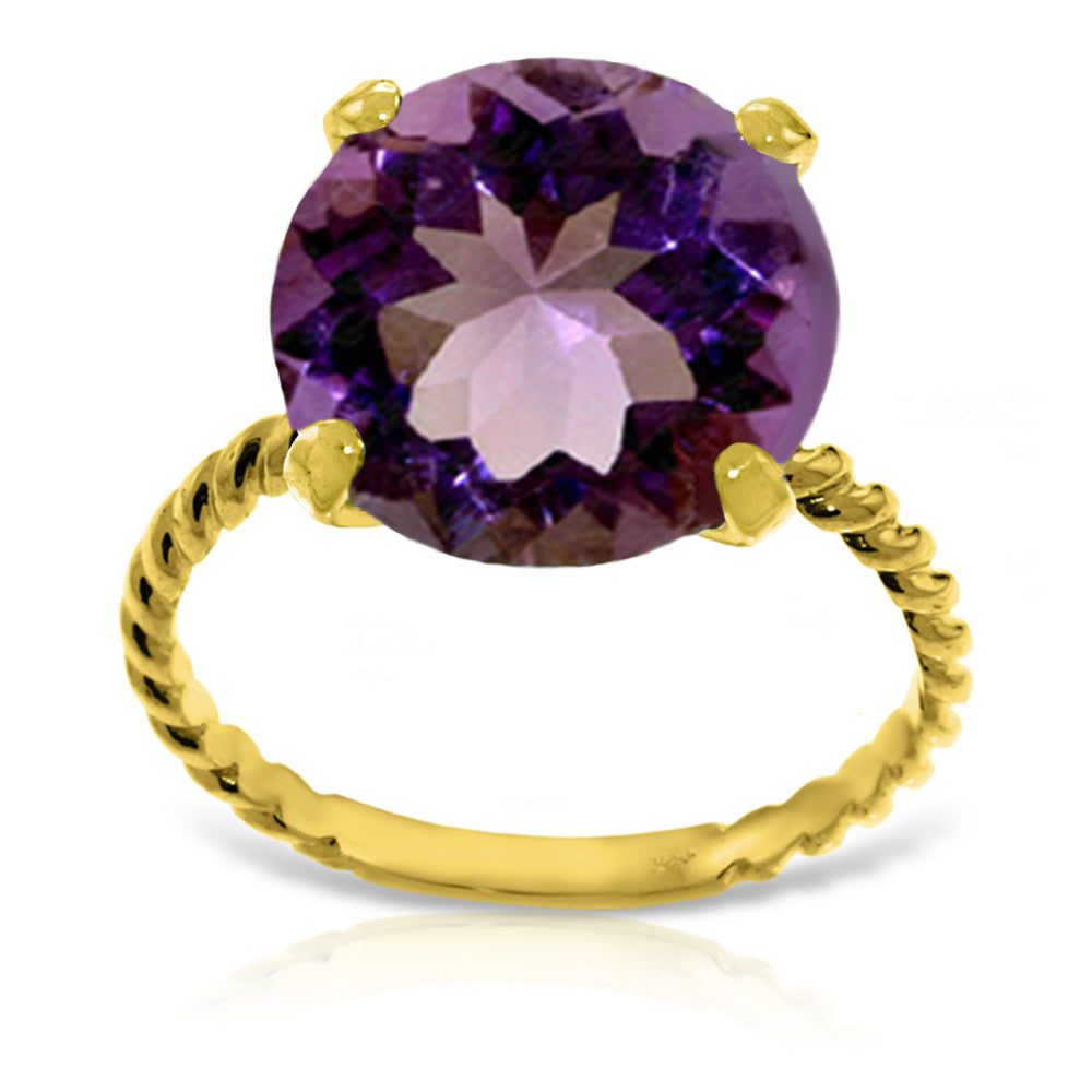 14K Solid Yellow Gold Natural 12.0 mm Round Amethyst Ring