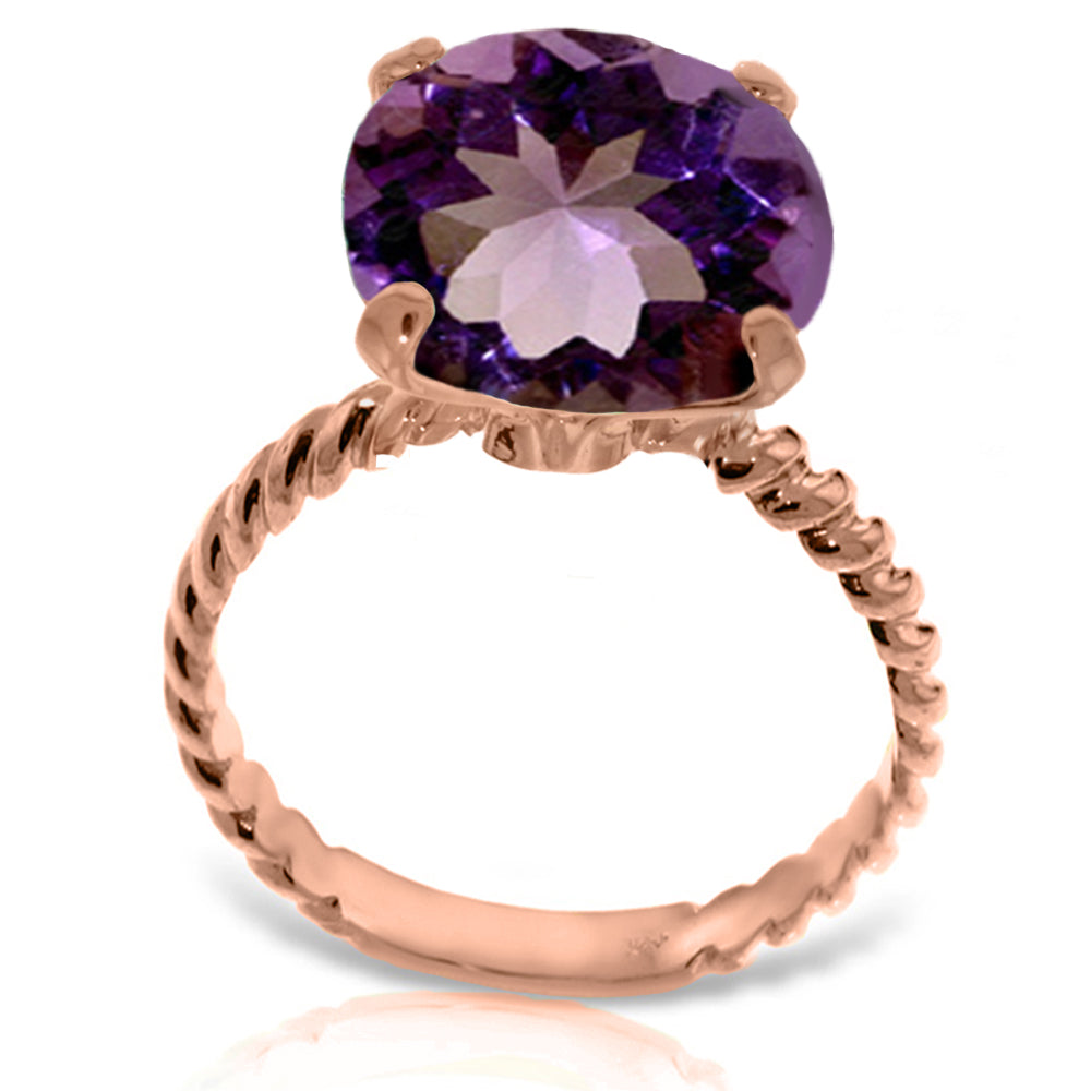 14K Solid Rose Gold Ring Natural 12 mm Round Amethyst Jewelry