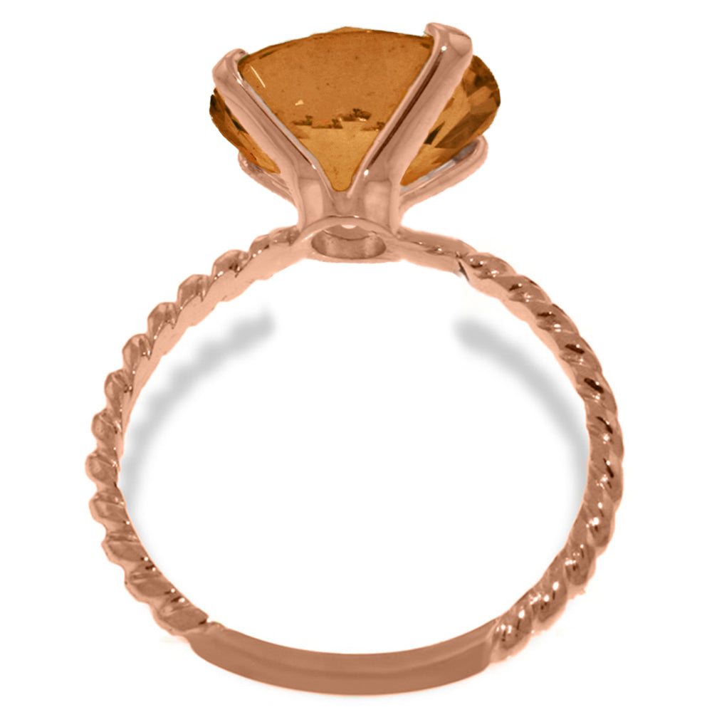 14K Solid Rose Gold Ring Natural 12 mm Round Citrine Jewelry