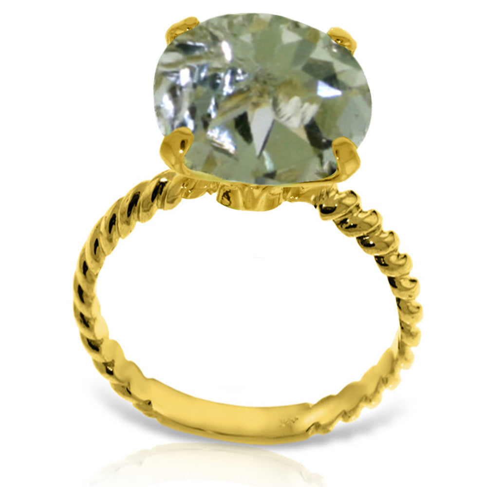 14K Solid Yellow Gold Natural 12.0 mm Round Green Amethyst Ring