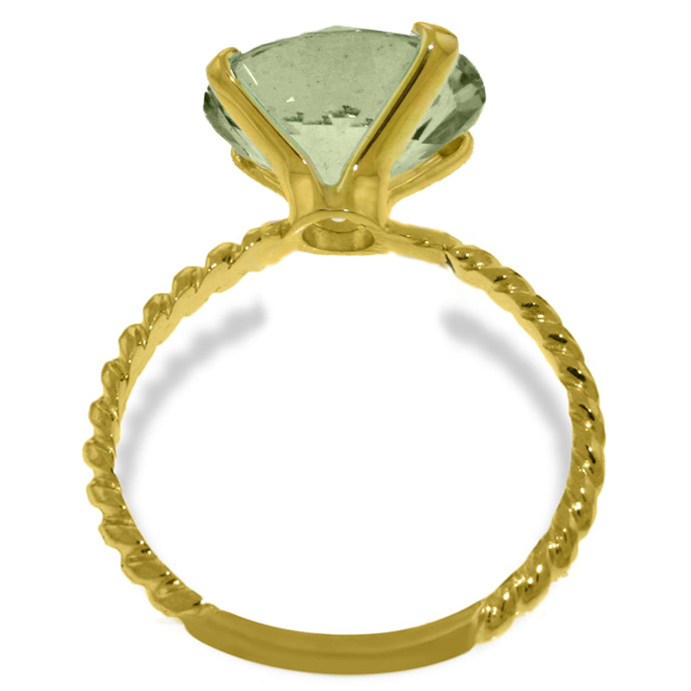 14K Solid Yellow Gold Natural 12.0 mm Round Green Amethyst Ring