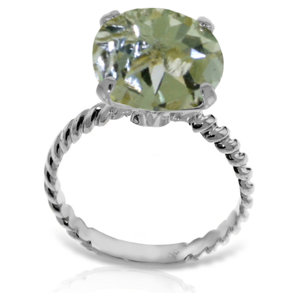 14K Solid White Gold Ring Natural 12 mm Round Green Amethyst