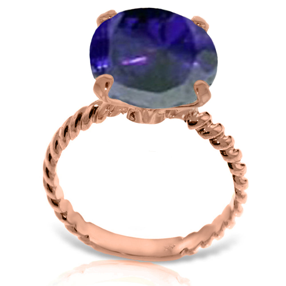 14K Solid Rose Gold Ring Natural 12 mm Round Sapphire Jewelry