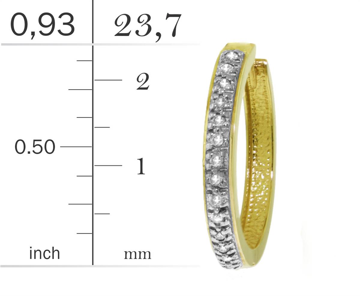 14K Solid Yellow Gold Hoop Huggie Natural Diamond Earrings