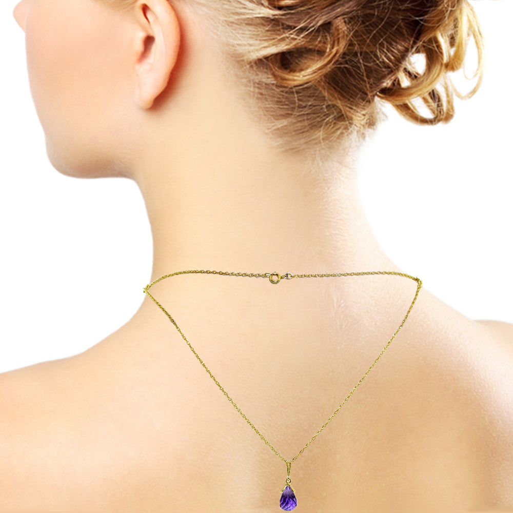 14K Solid Yellow Gold Front And Back Drop Necklace w/ Briolette Amethysts