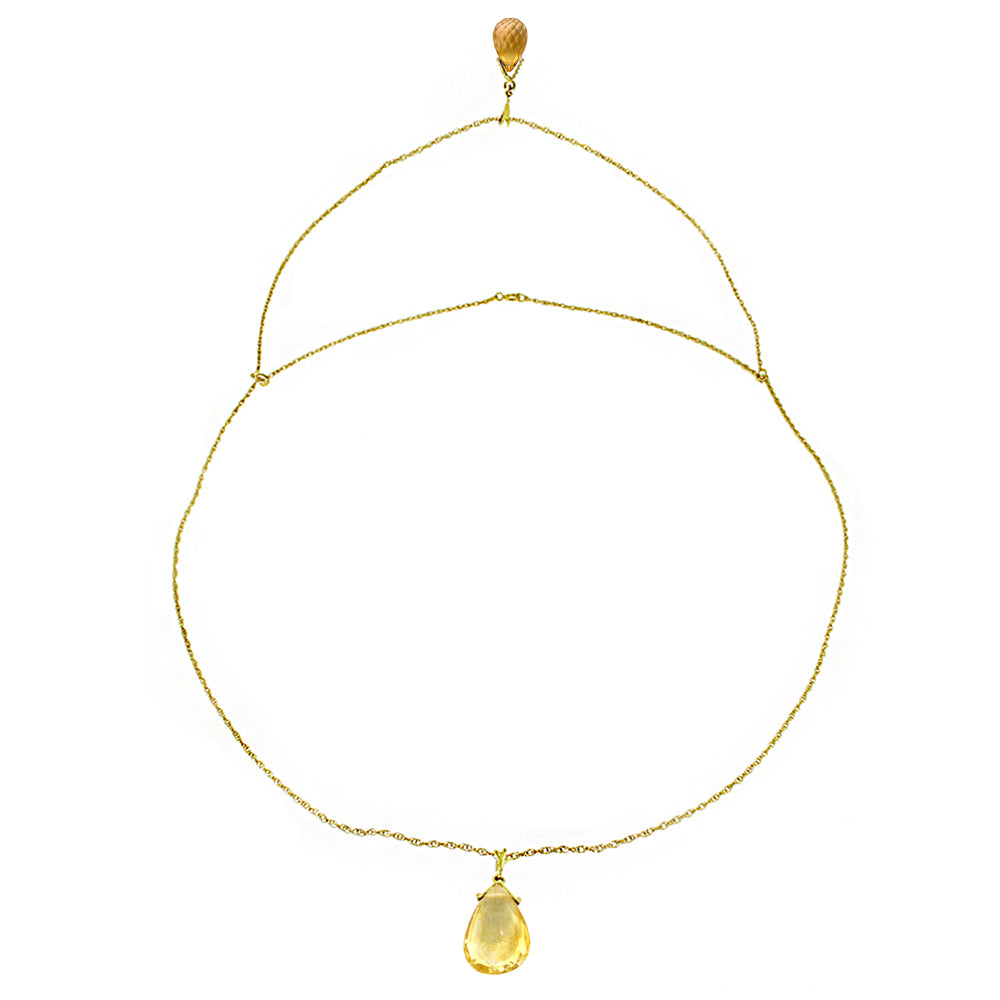 14K Solid Yellow Gold Front And Back Drop Necklace w/ Briolette Citrines
