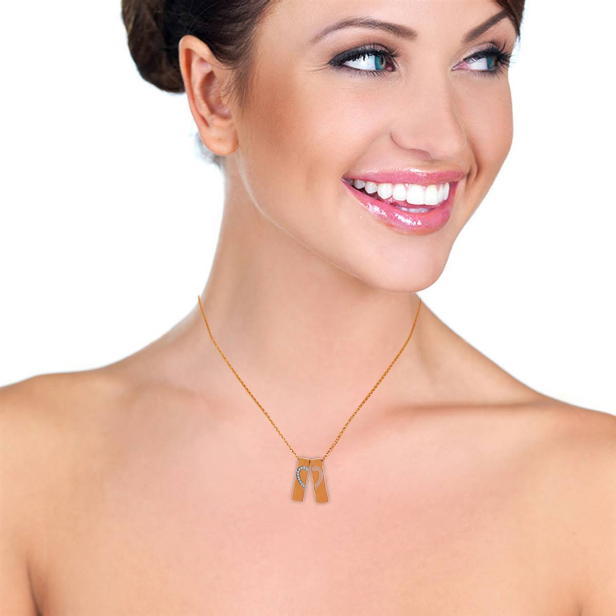 14K Solid Rose Gold Split Heart Necklace w/ Natural Diamonds
