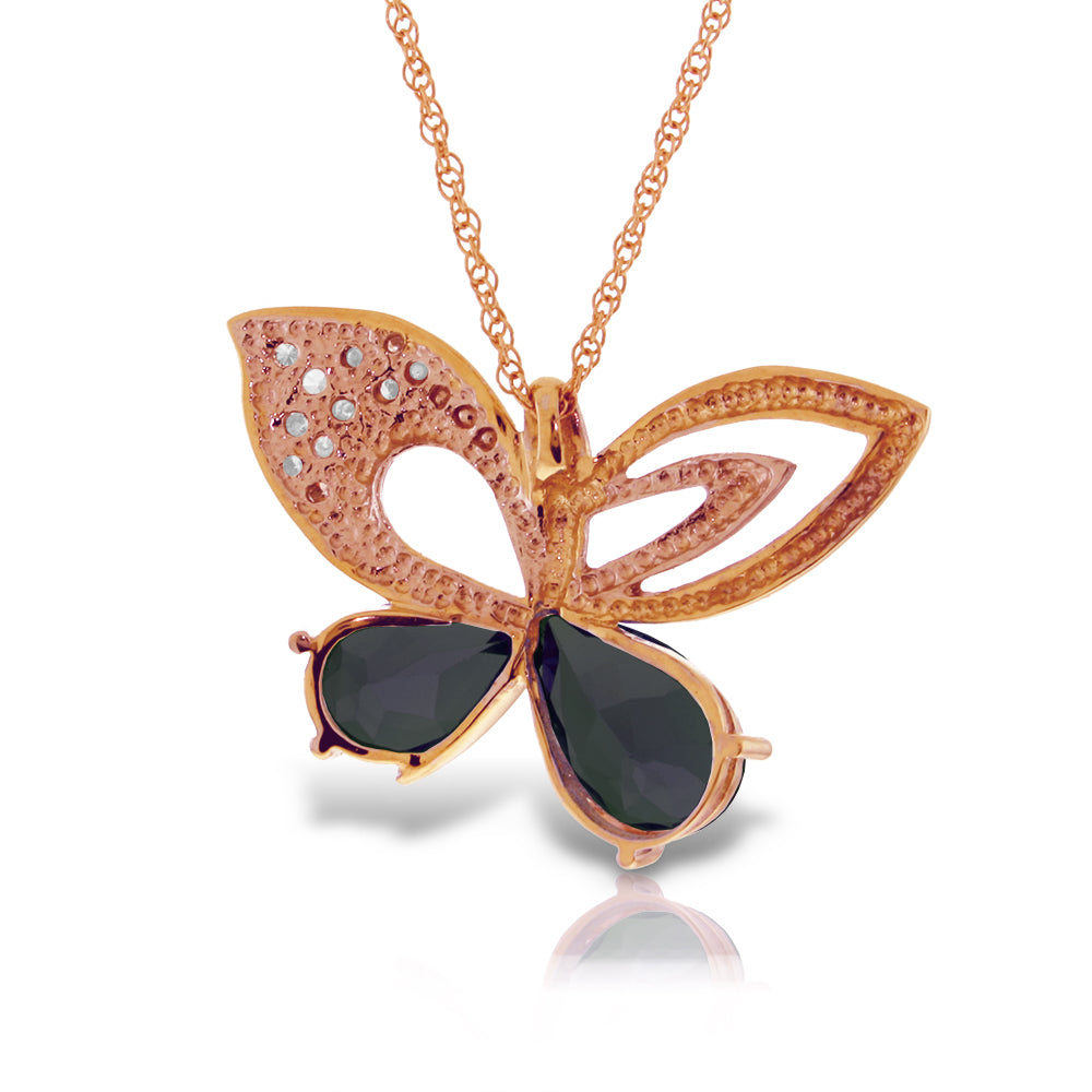 14K Solid Rose Gold Butterfly Diamond & Sapphire Necklace