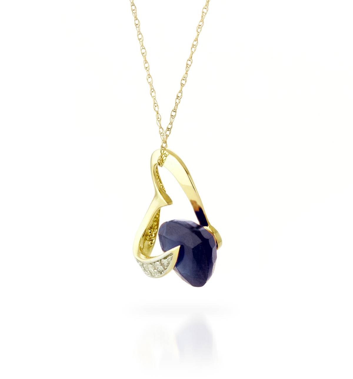 14K Solid Yellow Gold Heart Diamond & Sapphire Necklace
