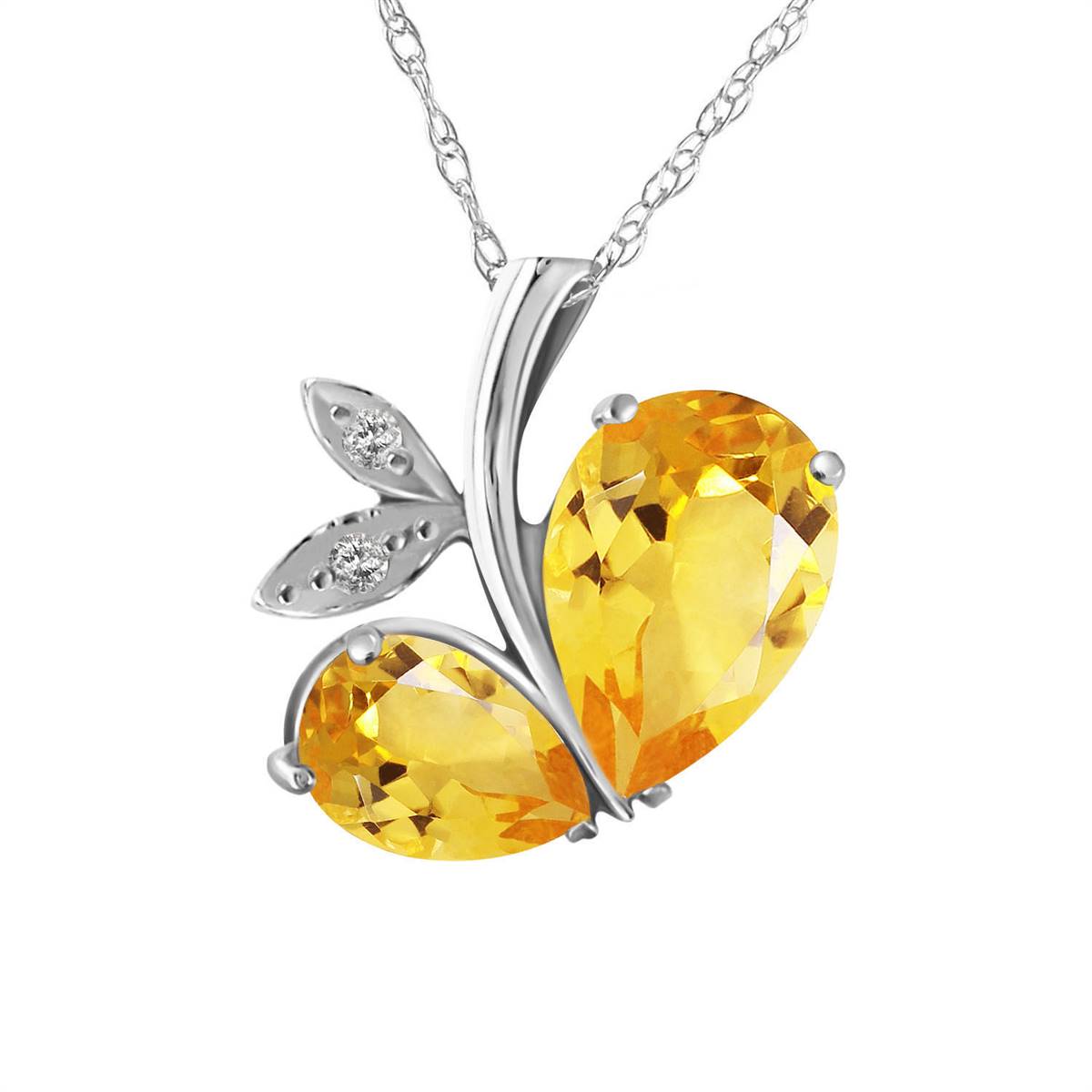 14K Solid White Gold Modern Heart Necklace w/ Natural Diamond & Citrines