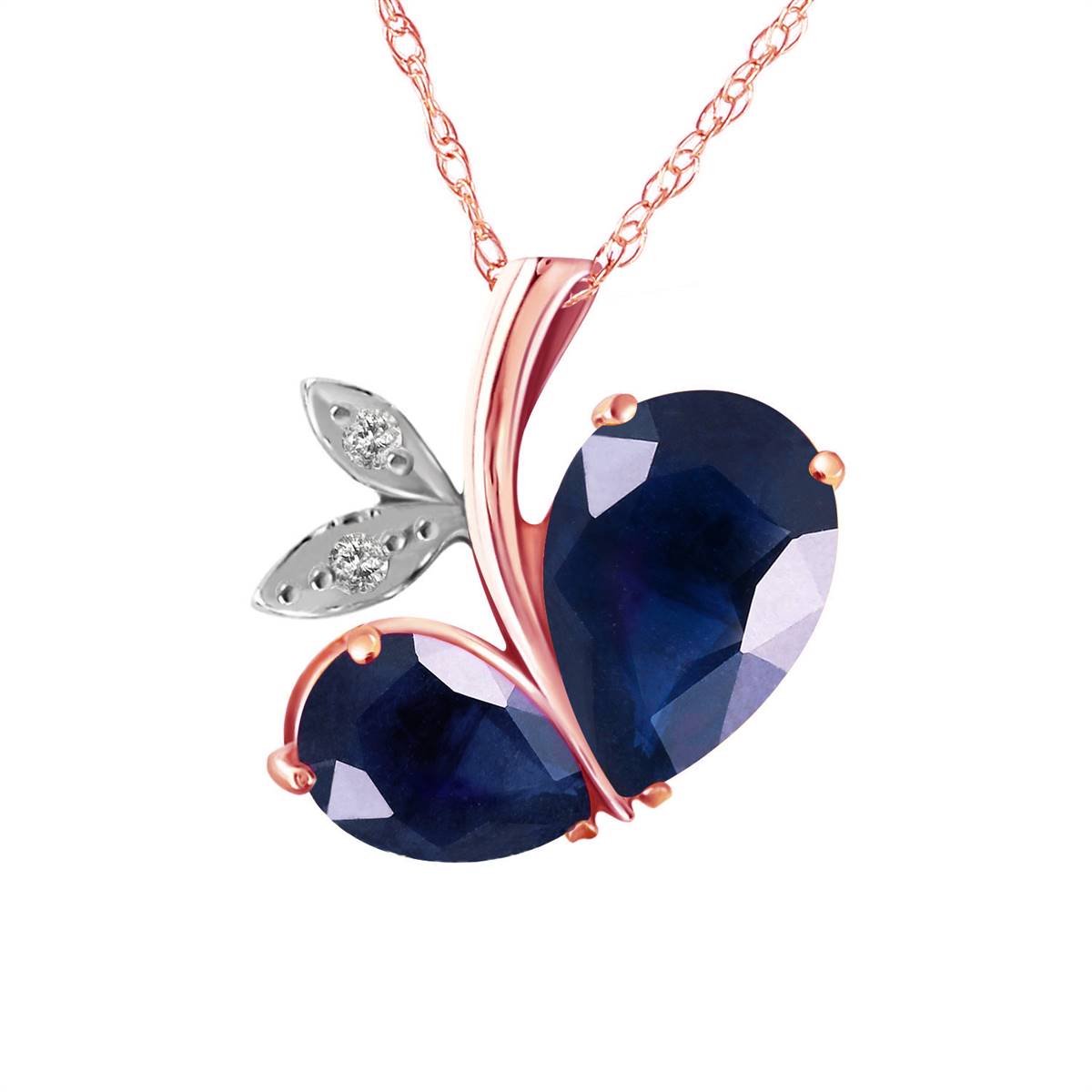 14K Solid Rose Gold Modern Heart Necklace w/ Natural Diamond & Sapphires