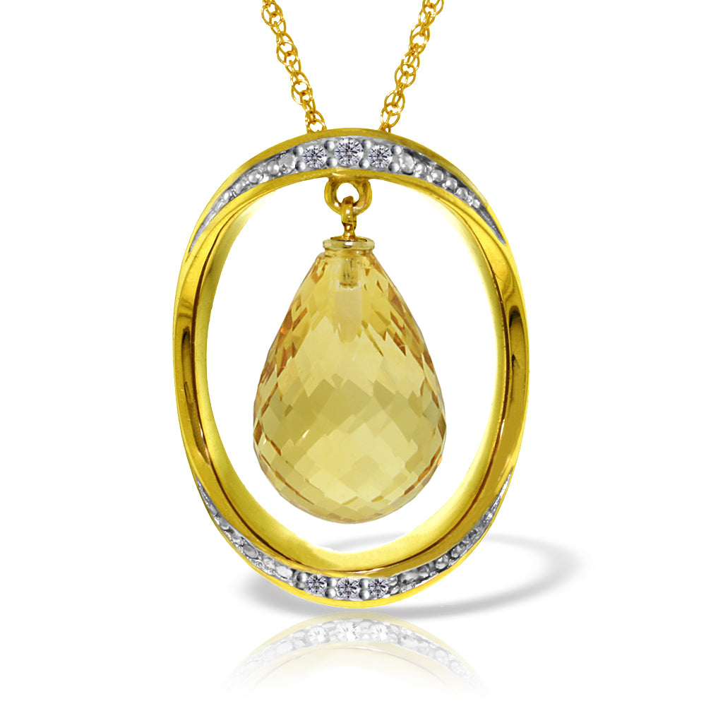 14K Solid Yellow Gold Necklace w/ Natural Briolette Citrine & Diamonds