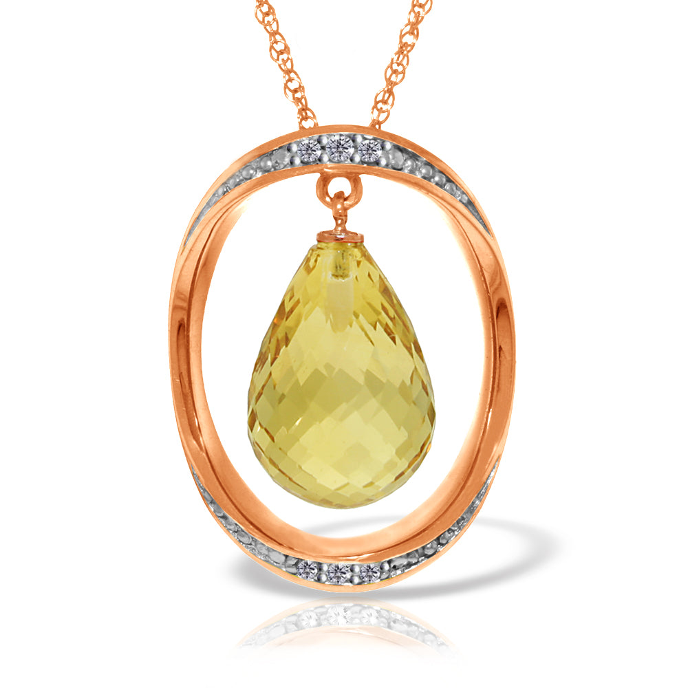 14K Solid Rose Gold Necklace w/ Natural Briolette Citrine & Diamonds