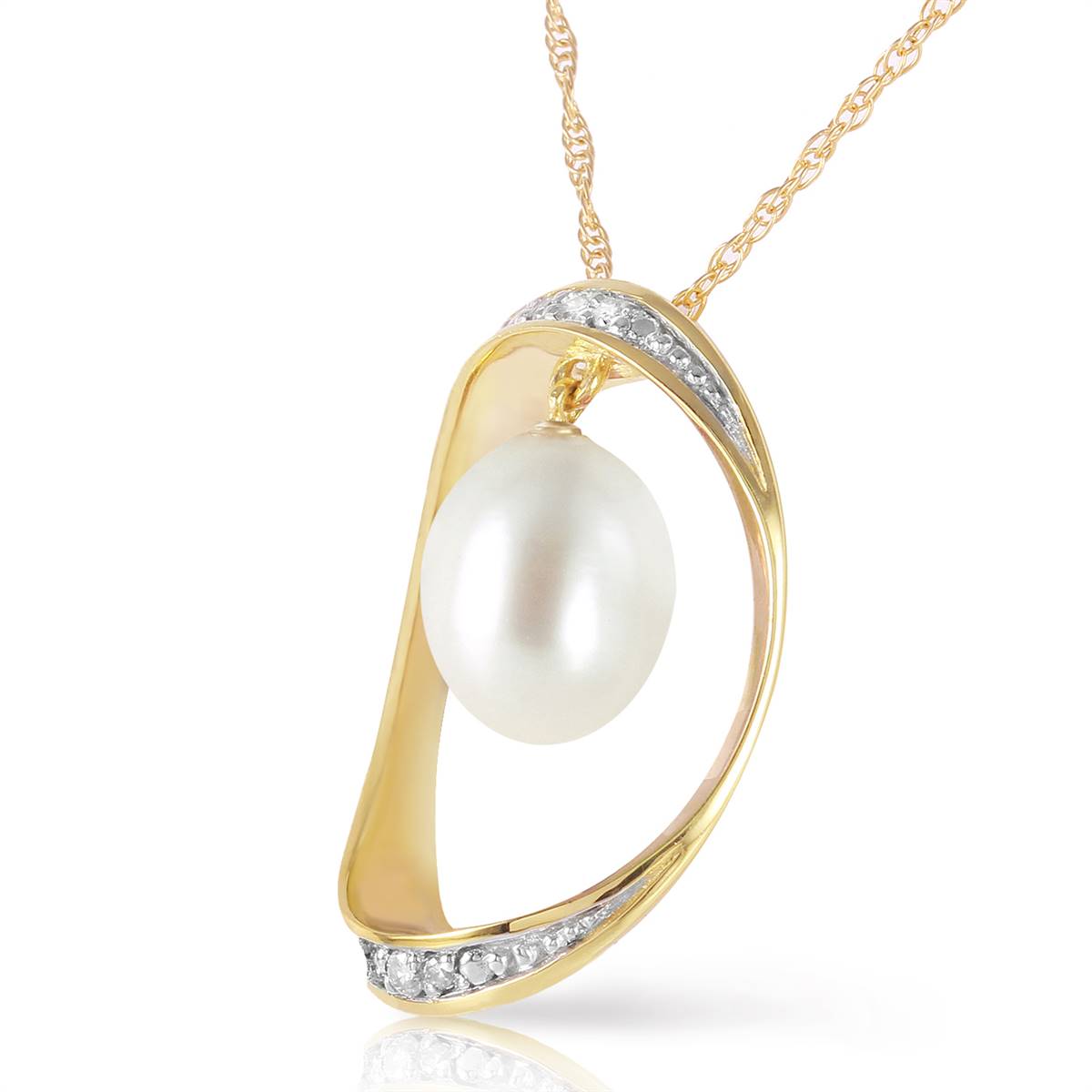 14K Solid Yellow Gold Necklace w/ Natural Briolette Pearl & Diamonds