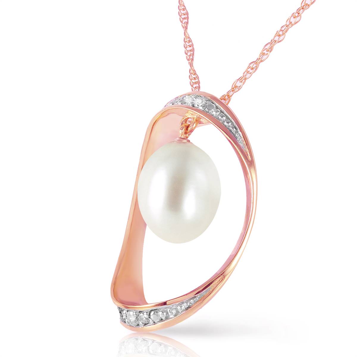 14K Solid Rose Gold Necklace w/ Natural Briolette Pearl & Diamonds
