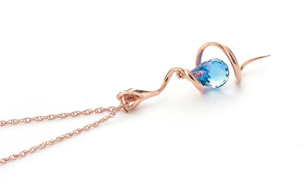 14K Solid Rose Gold Snake Necklace w/ Dangling Briolette Blue Topaz & Diamond