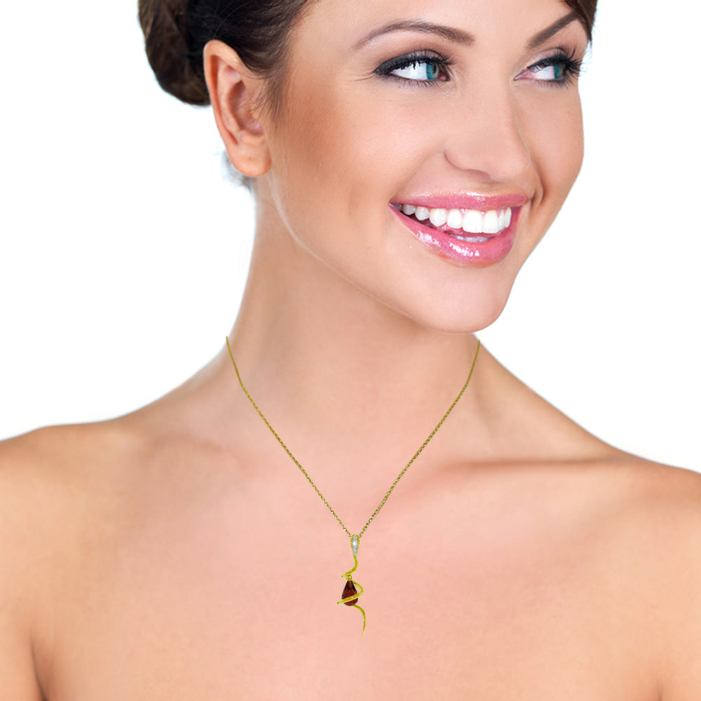 14K Solid Yellow Gold Snake Necklace w/ Dangling Briolette Garnet & Diamond