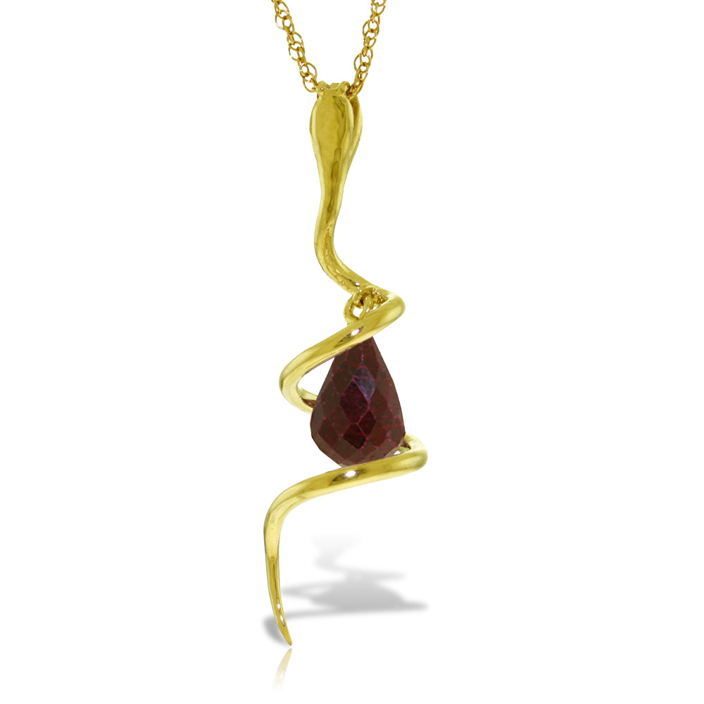 14K Solid Yellow Gold Snake Necklace w/ Dangling Briolette Dyed Ruby & Diamond