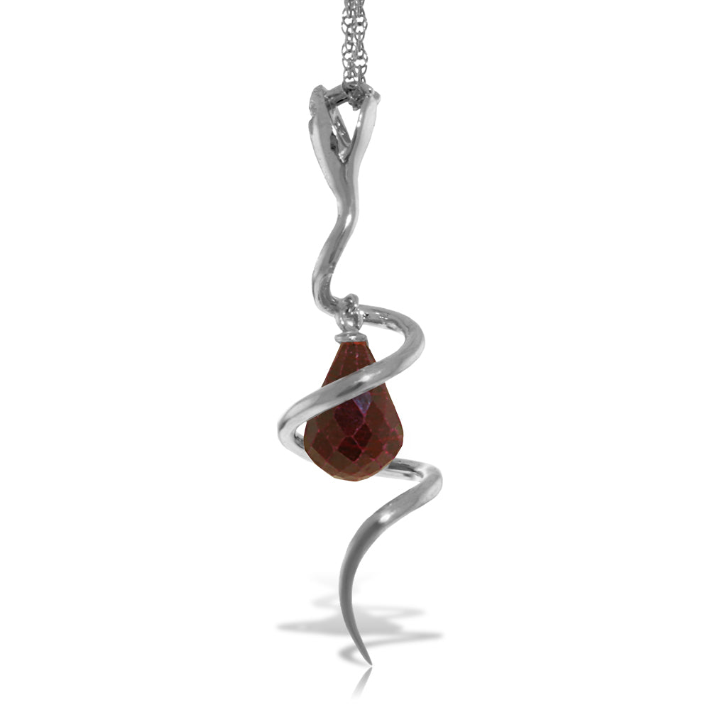 14K Solid White Gold Snake Necklace w/ Dangling Briolette Dyed Ruby & Diamond