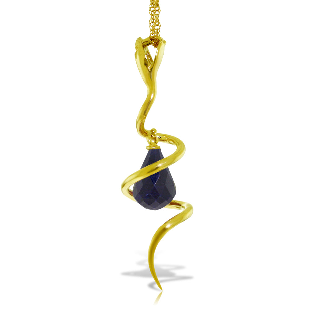 14K Solid Yellow Gold Snake Necklace w/ Dangling Briolette Dyed Sapphire & Diamond