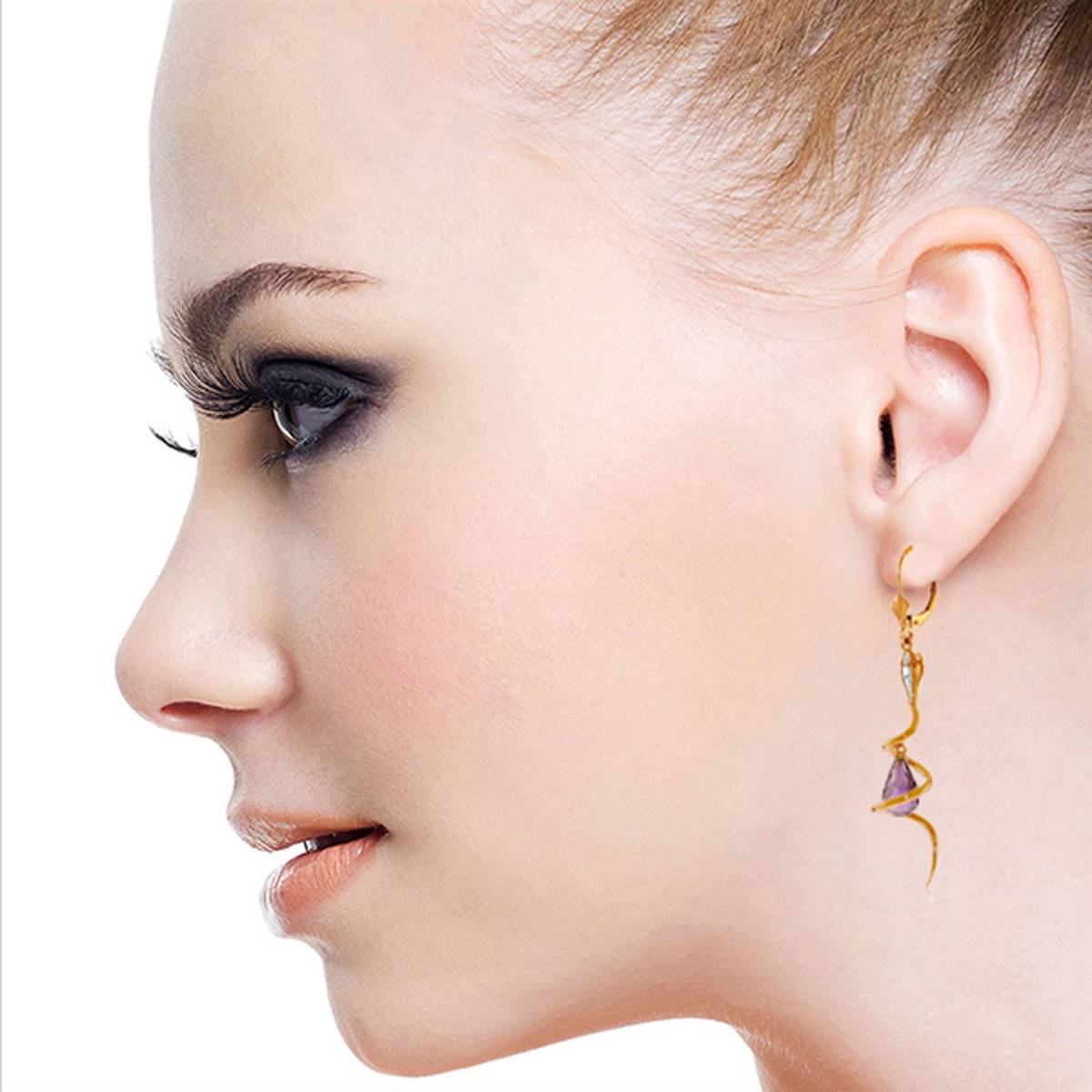 14K Solid Rose Gold Snake Earrings w/ Dangling Briolette Amethysts & Diamonds