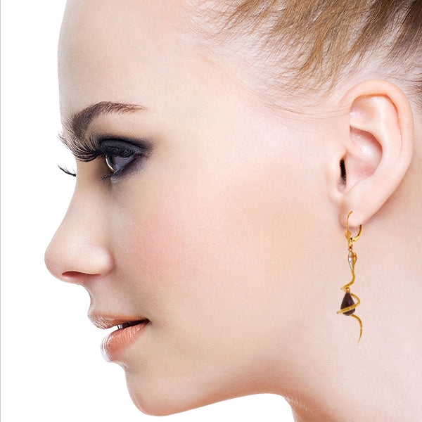 14K Solid Rose Gold Snake Earrings w/ Briolette Dyed Rubies & Diamonds