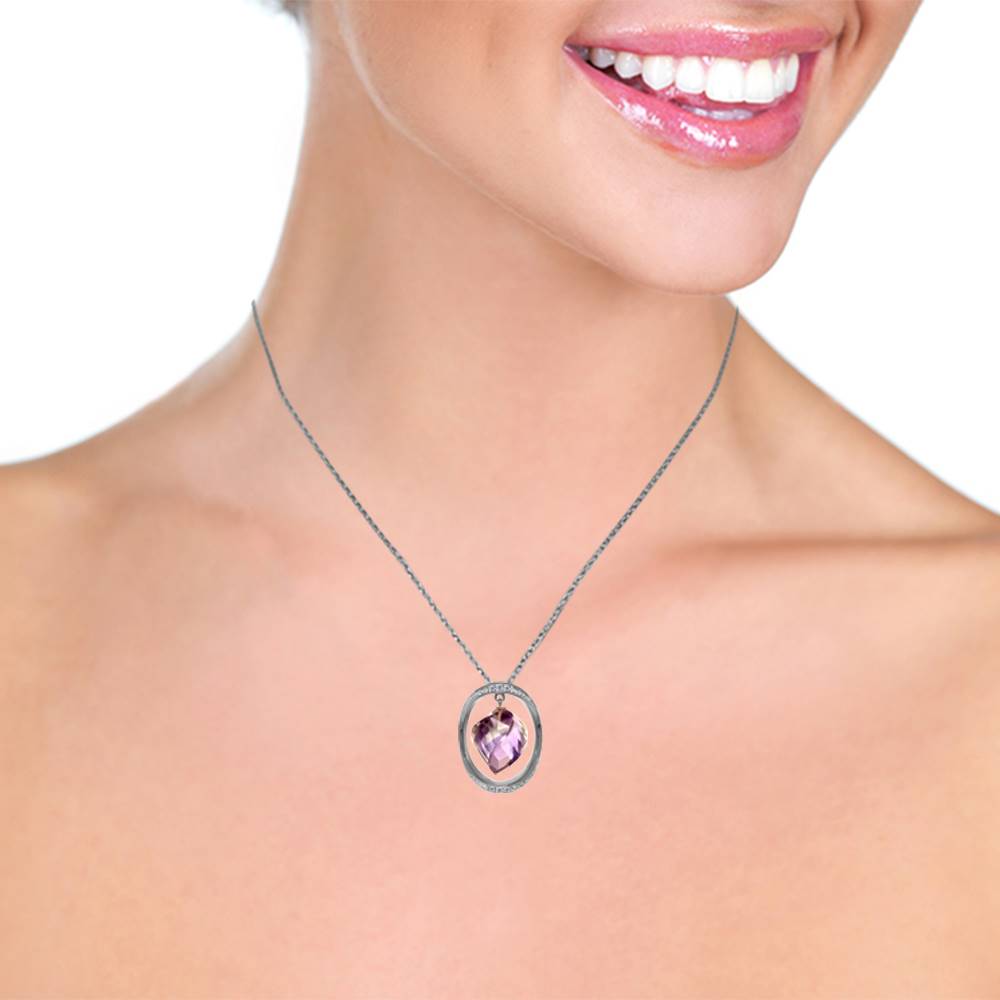 14K Solid White Gold Necklace w/ Natural Twisted Briolette Amethyst & Diamonds