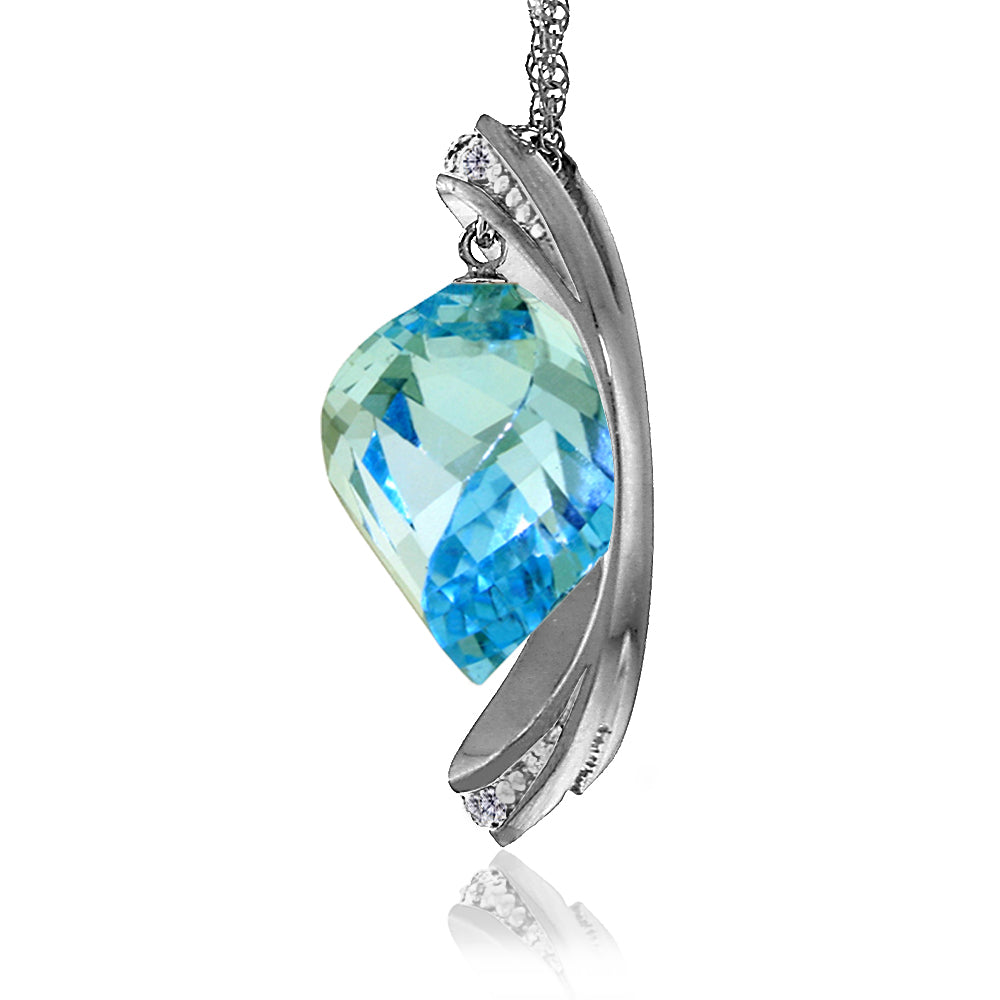 14K Solid White Gold Necklace Natural Twisted Briolette Blue Topaz & Diamond