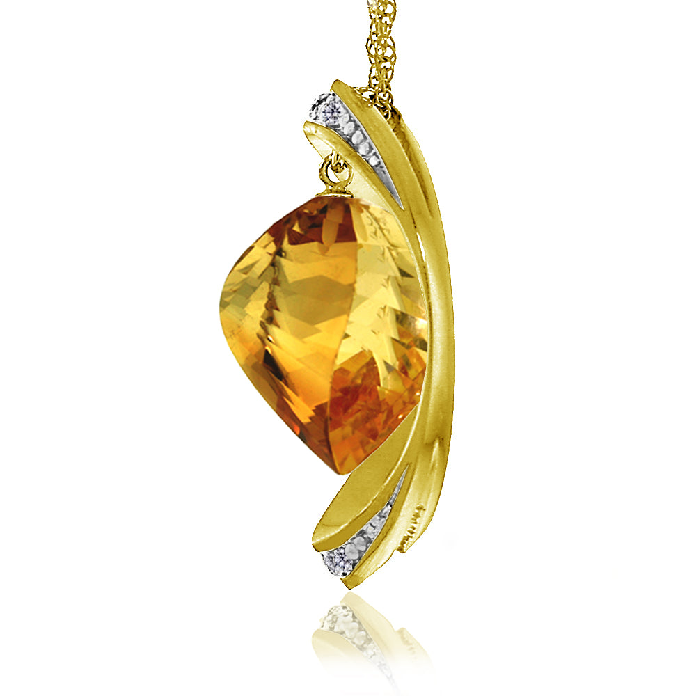 14K Solid Yellow Gold Necklace w/ Natural Twisted Briolette Citrine & Diamonds