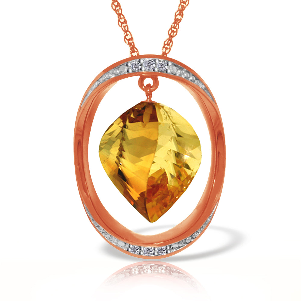 14K Solid Rose Gold Necklace w/ Natural Twisted Briolette Citrine & Diamonds