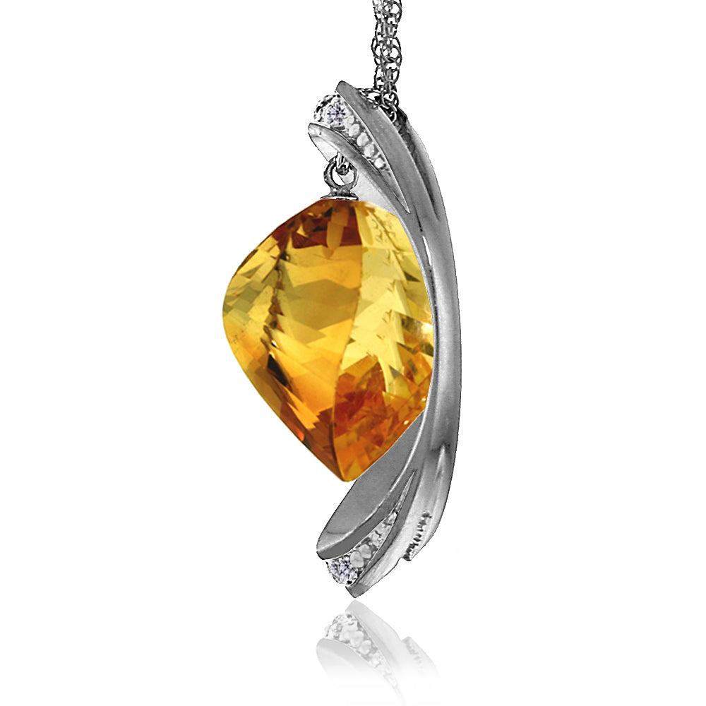 14K Solid White Gold Necklace w/ Natural Twisted Briolette Citrine & Diamonds