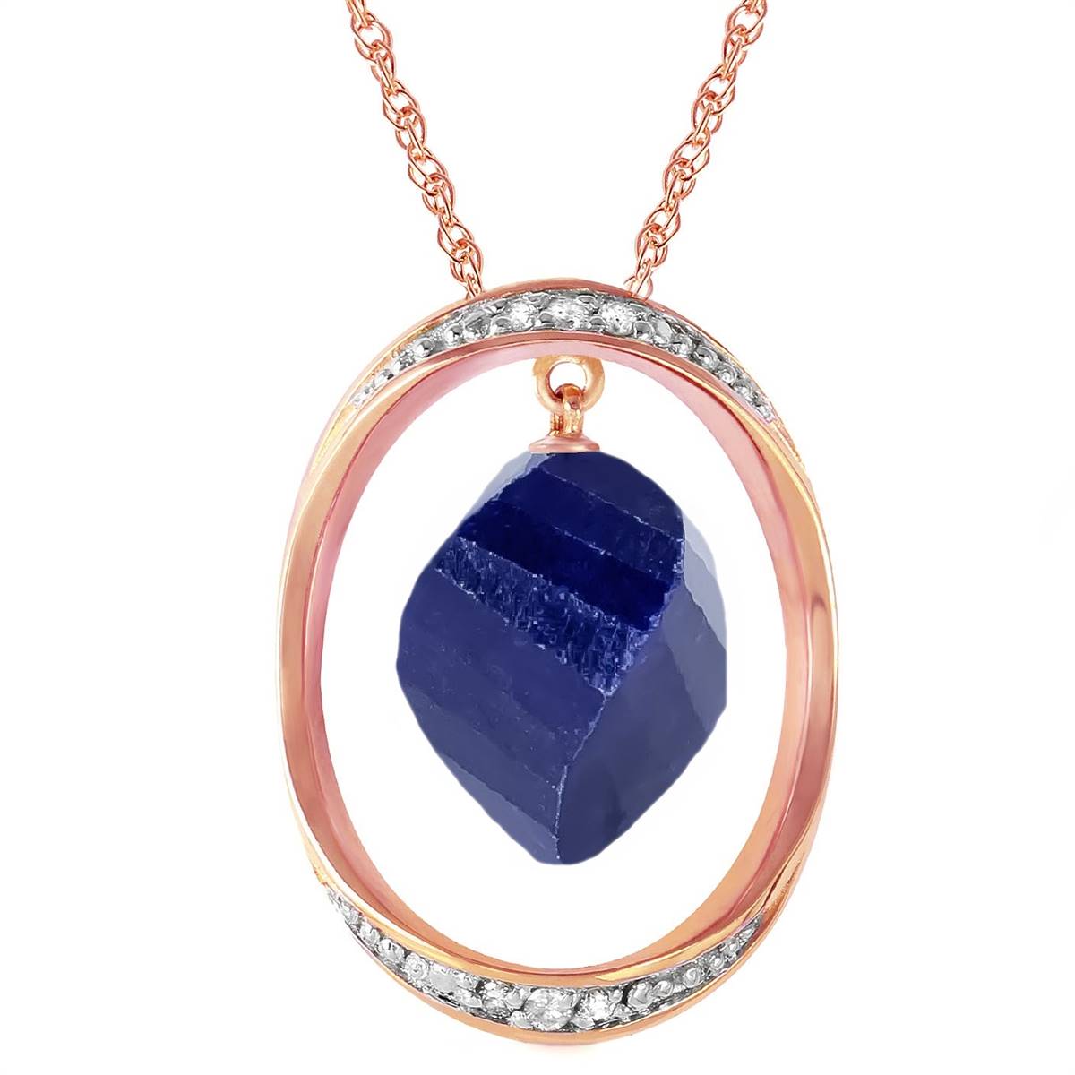 14K Solid Rose Gold Necklace w/ Twisted Briolette Dyed Sapphire & Diamonds