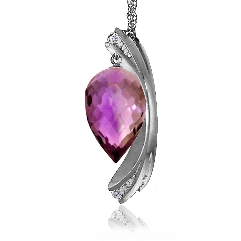 14K Solid White Gold Necklace w/ Diamonds & Briolette Pointy Drop Amethyst