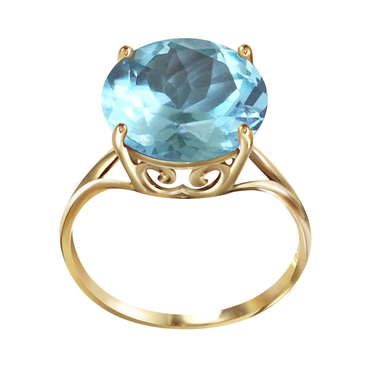 14K Solid Yellow Gold 12.0 mm Round Blue Topaz Ring