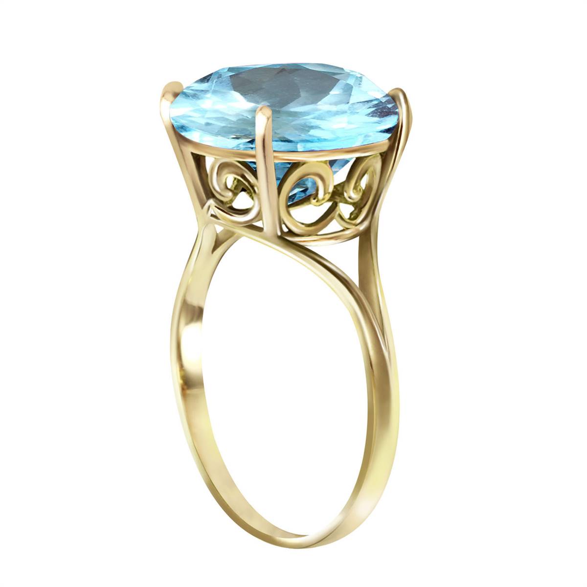 14K Solid Yellow Gold 12.0 mm Round Blue Topaz Ring