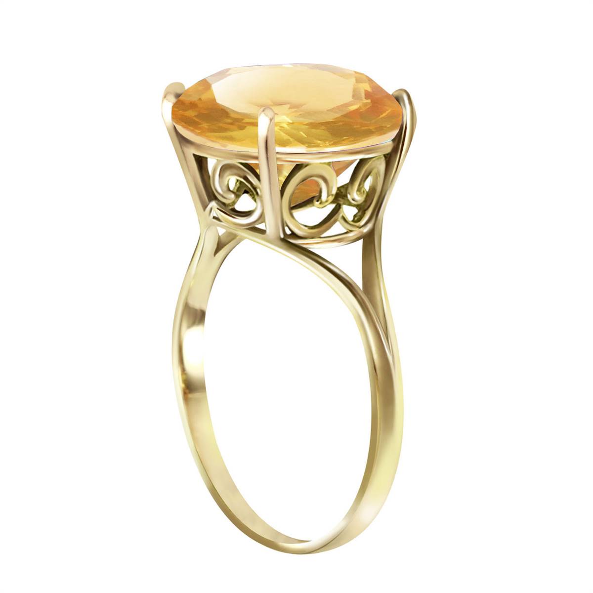 14K Solid Yellow Gold 12.0 mm Round Citrine Ring