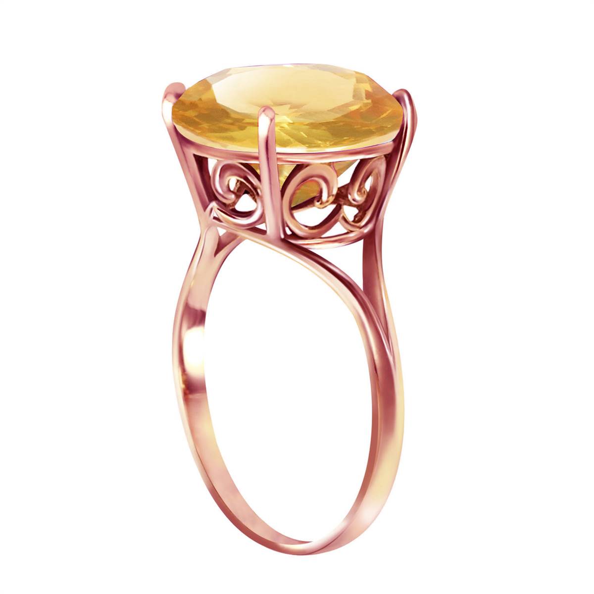 14K Solid Rose Gold Ring Natural 12 mm Round Citrine Certified