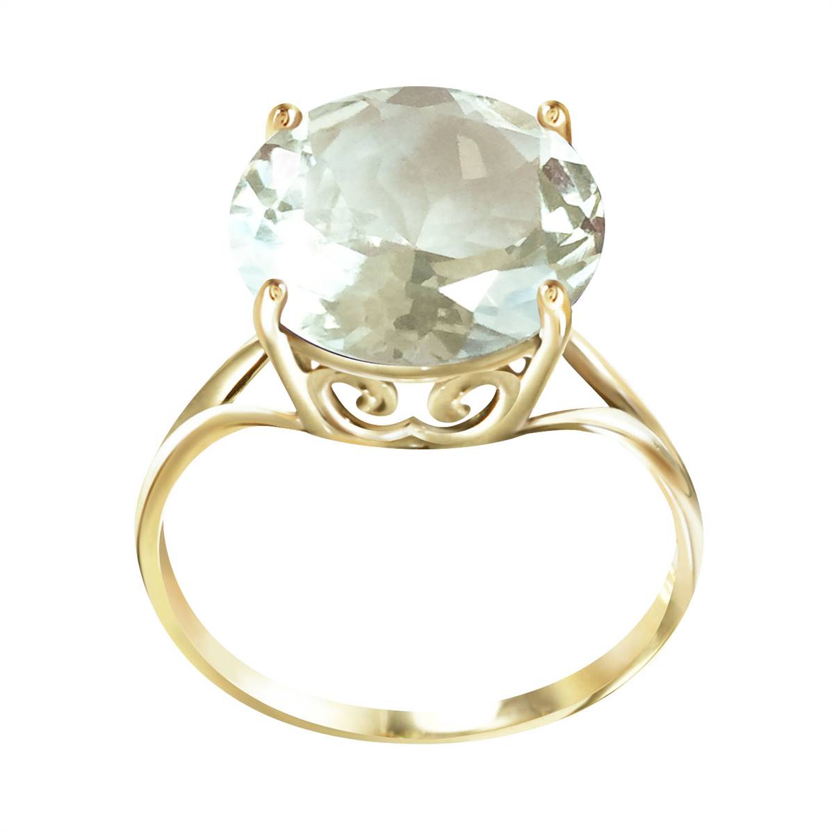 14K Solid Yellow Gold 12.0 mm Round Green Amethyst Ring