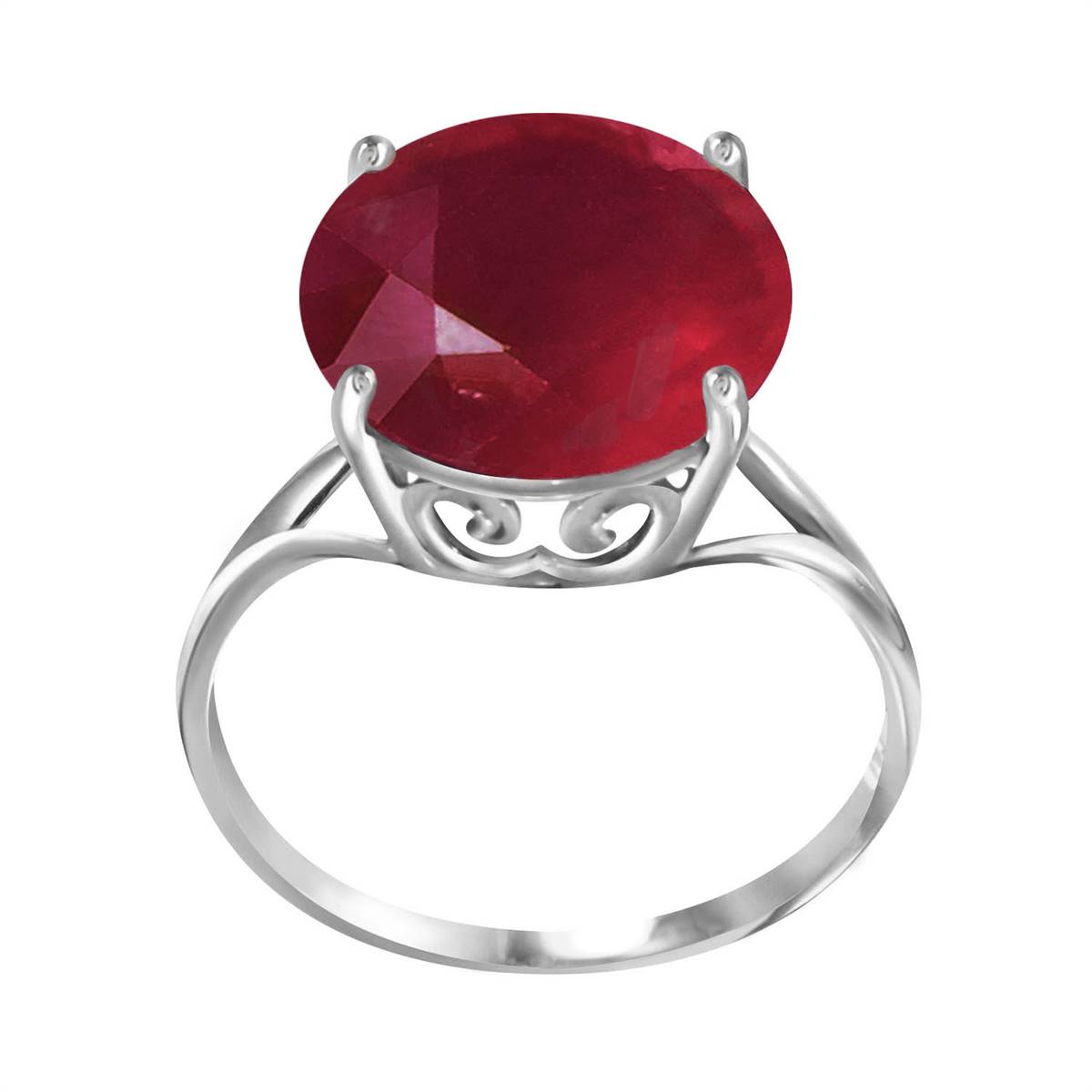 14K Solid White Gold Ring w/ Natural 12.0 mm Round Ruby