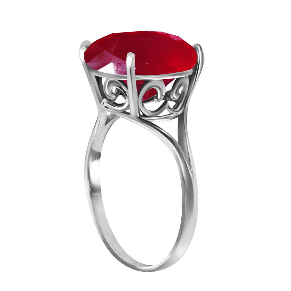 14K Solid White Gold Ring w/ Natural 12.0 mm Round Ruby